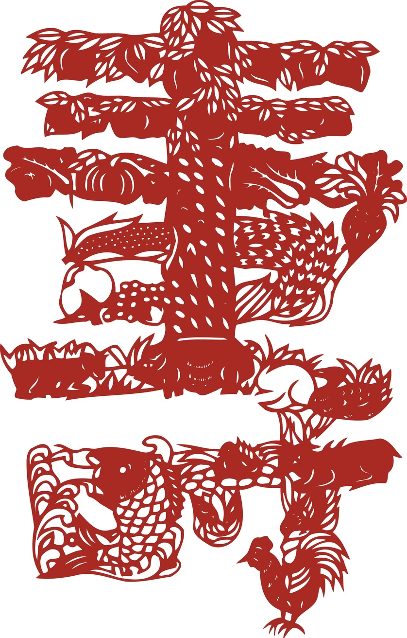 中国风中式传统喜庆民俗人物动物窗花剪纸插画边框AI矢量PNG素材【1296】